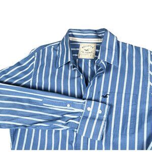 Hollister Men's Long Sleeve Nautical Blue Stripes Beachy Cotton Sz L Y2K Preppy